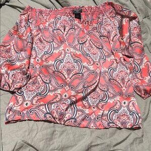 Ann Taylor Coral Paisley Off-Shoulder Blouse size xxsp